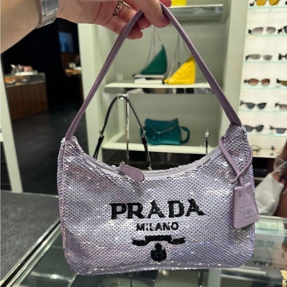 Prada Lilac Sequin Women's logo top handle Bag - Picture 2 of 4